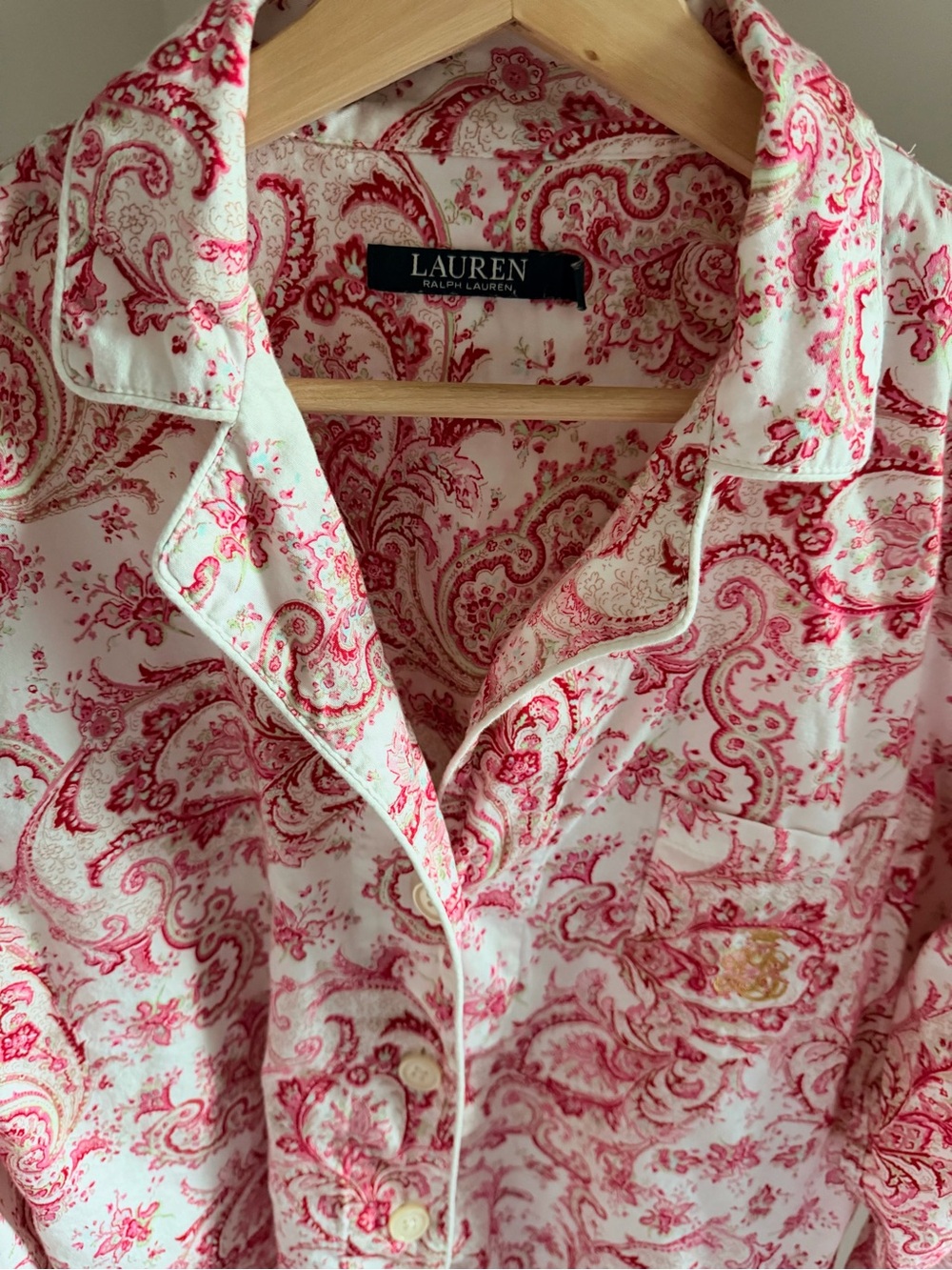 Lauren Ralph Lauren Pink Paisley Cotton Pajama Set Size Large Embroidered LRL - Picture 3 of 9